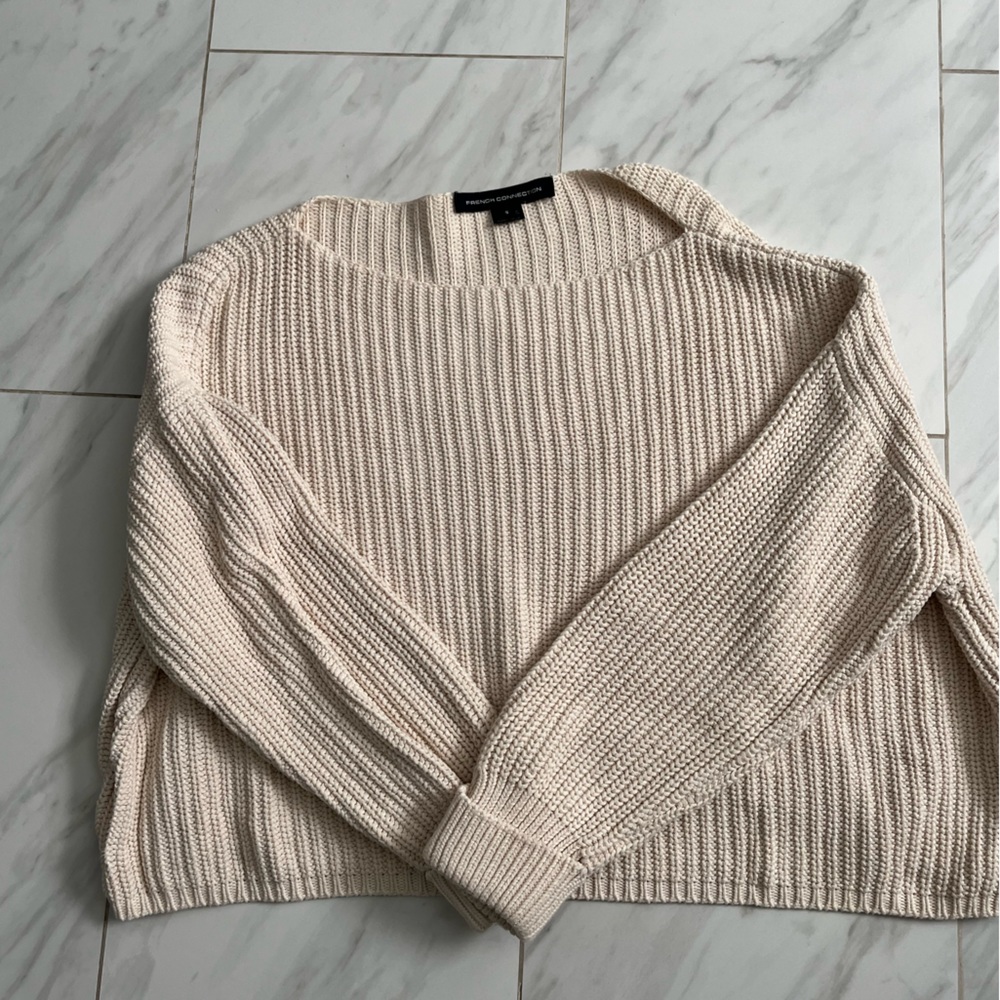French Connection Ivory Knit Crew Neck Sweater